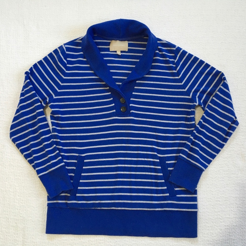 Banana‎ Republic Sailor Coastal XL Striped Shawl Collar Pullover Pockets